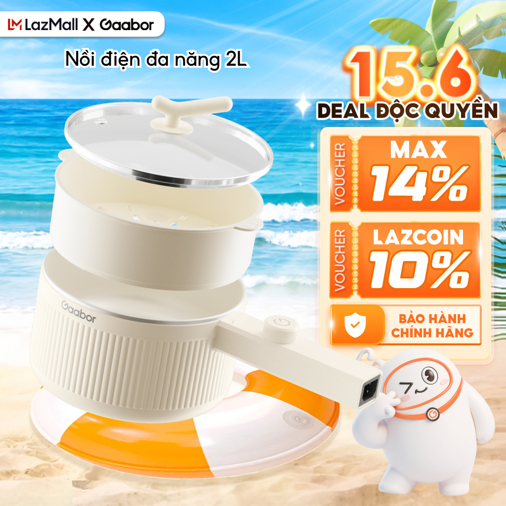 ( Kèm xửng hấp) Nồi đa năng dung tích 2L nồi điện công suất 600W cán dài chiên nấu xào hấp Gaabor  EC-20E01B - Bảo hành 12 tháng 1 đổi 1