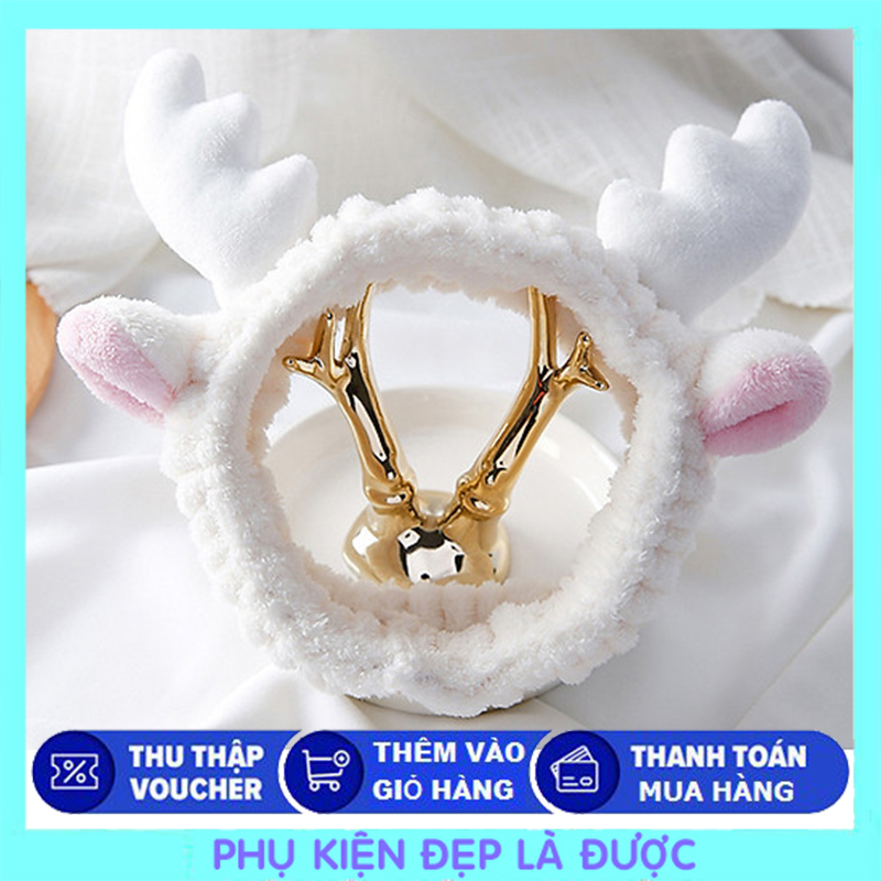 🦌 băng đô rửa mặt tuần lộc siu cute - trắng 🦌