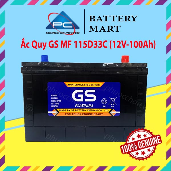 Bình Ắc Quy 12V-100Ah, Ắc Quy Ô Tô GS MF 115D33C 115D33V