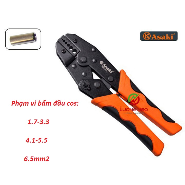 Kìm bấm cos nối asaki ak-9124 1.7 ~ 6.5mm2 - kềm bấm cốt nối
