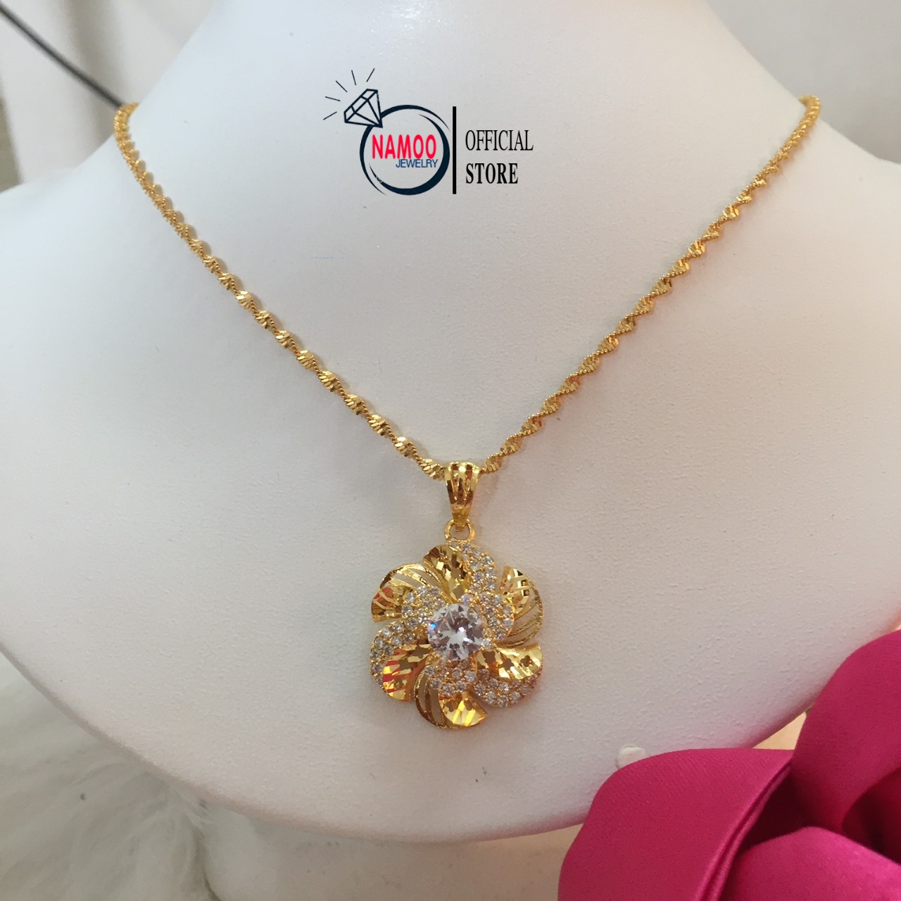 Dây Chuyền Hoa Mai Mạ Vàng 18k, Mặt Dây CHuyền hOa Mai Cánh 3 lớp V562 Namoo Jewelry