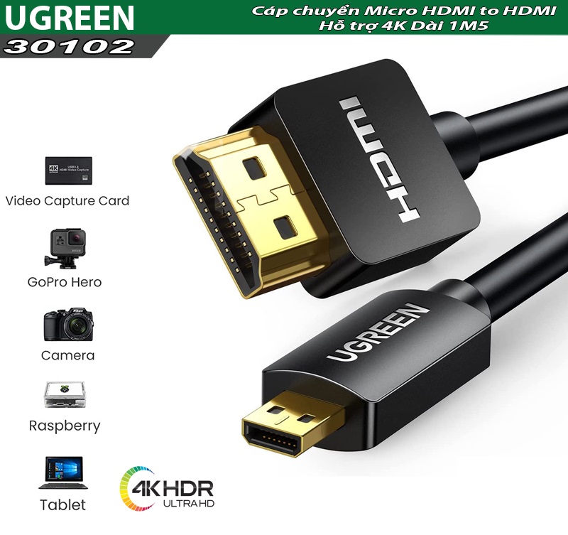 Cáp chuyển đổi micro hdmi sang hdmi dài 1,5m ugreen 30102 cao cấp, hàng chính hãng - zamaco audio