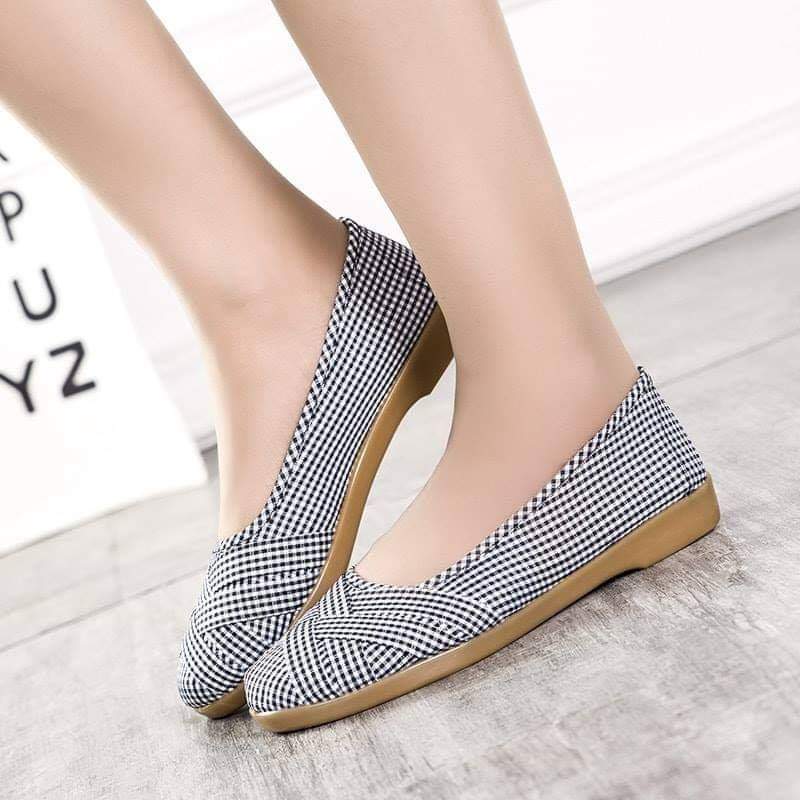 Giày lười vải cotton đế cao su 2cm
