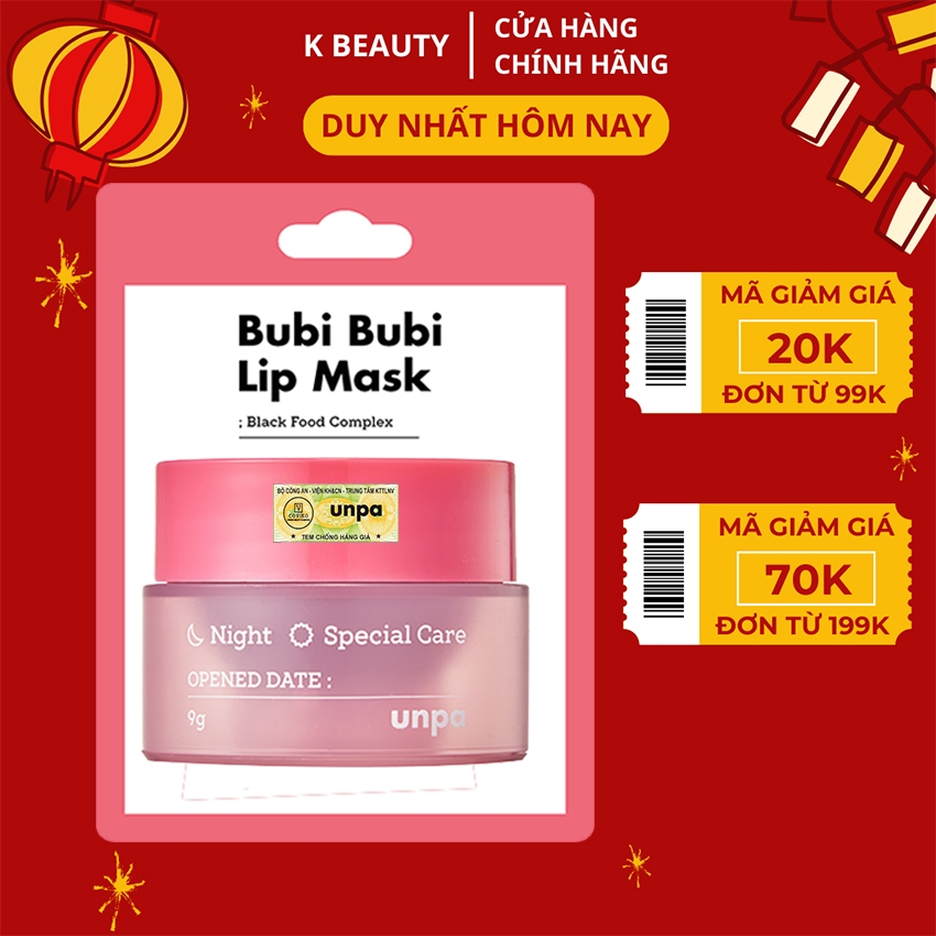 Mặt nạ ngủ cho môi Unpa Bubi Bubi Lip Mask hương quả mọng làm hồng môi 9G