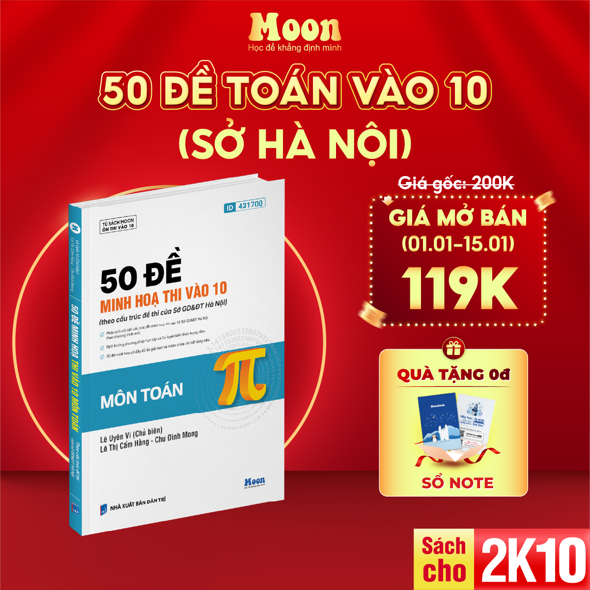 Sách 50 Đề Minh Hoạ Lớp 9 ôn thi vào 10 Sở GD & ĐT Hà Nội Môn Toán Học - Moonbook