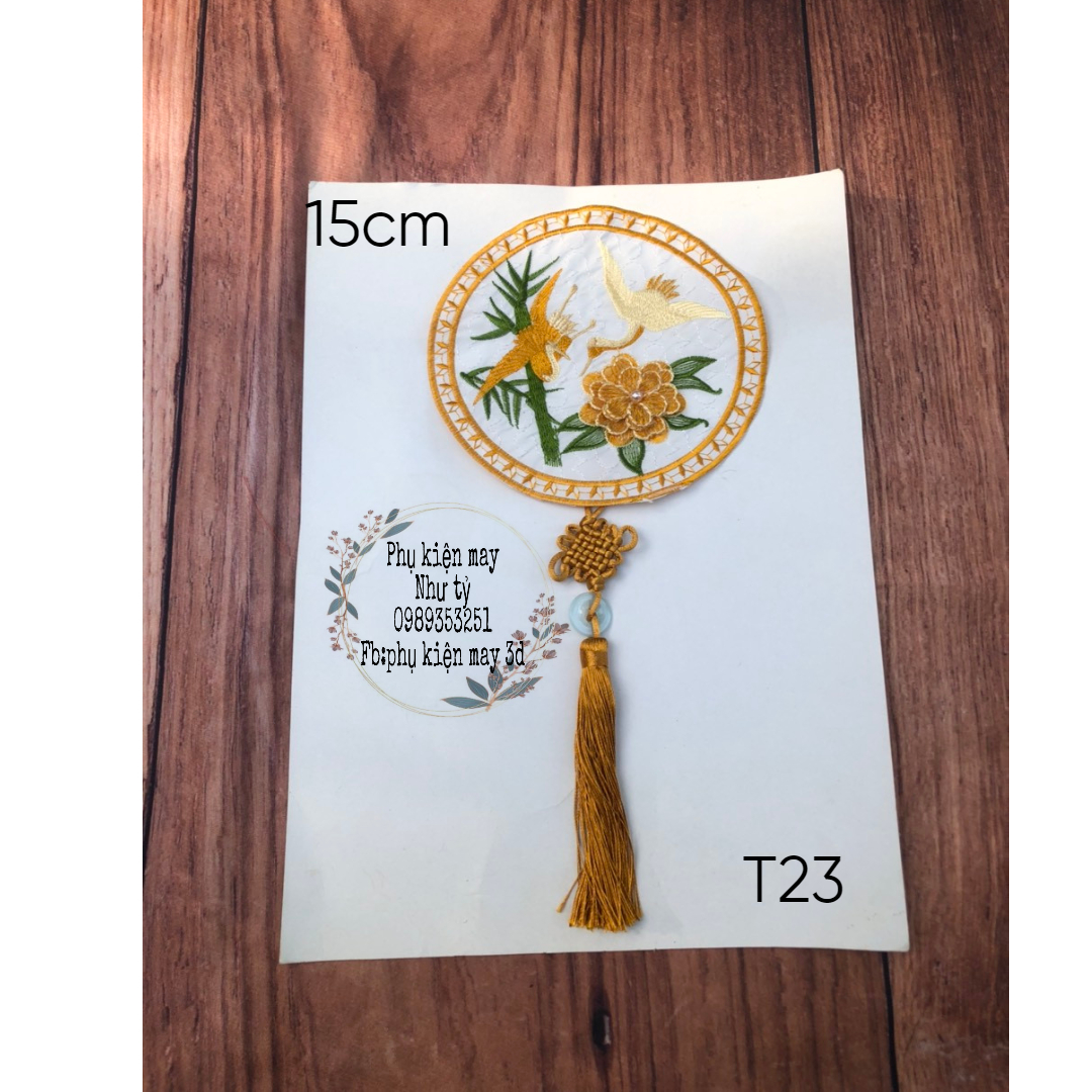 Tấm tròn thêu hoa trang trí 15cm trang trí áo dài