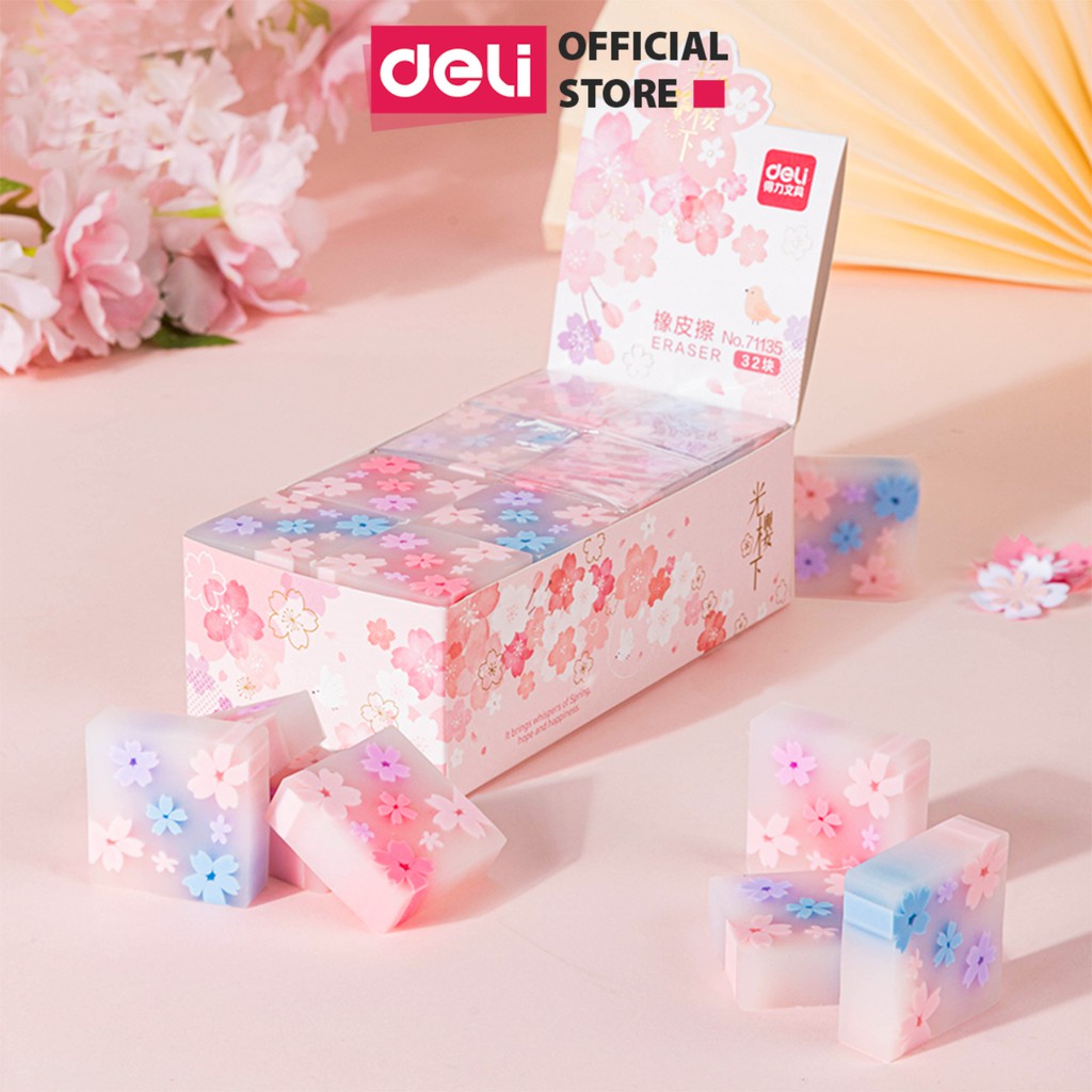 Gôm tẩy hình hoa anh đào nhật bản deli -1 chiếc - tẩy học sinh, ít vụn, tẩy dễ thương - 71135/ 71136
