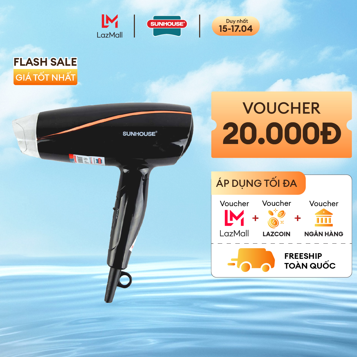 Máy sấy tóc SUNHOUSE SHD2306 - Có thể gấp gọn du lịch - Công suất lớn 1200W - Tự động ngắt khi quá tải - Hàng chính hãng