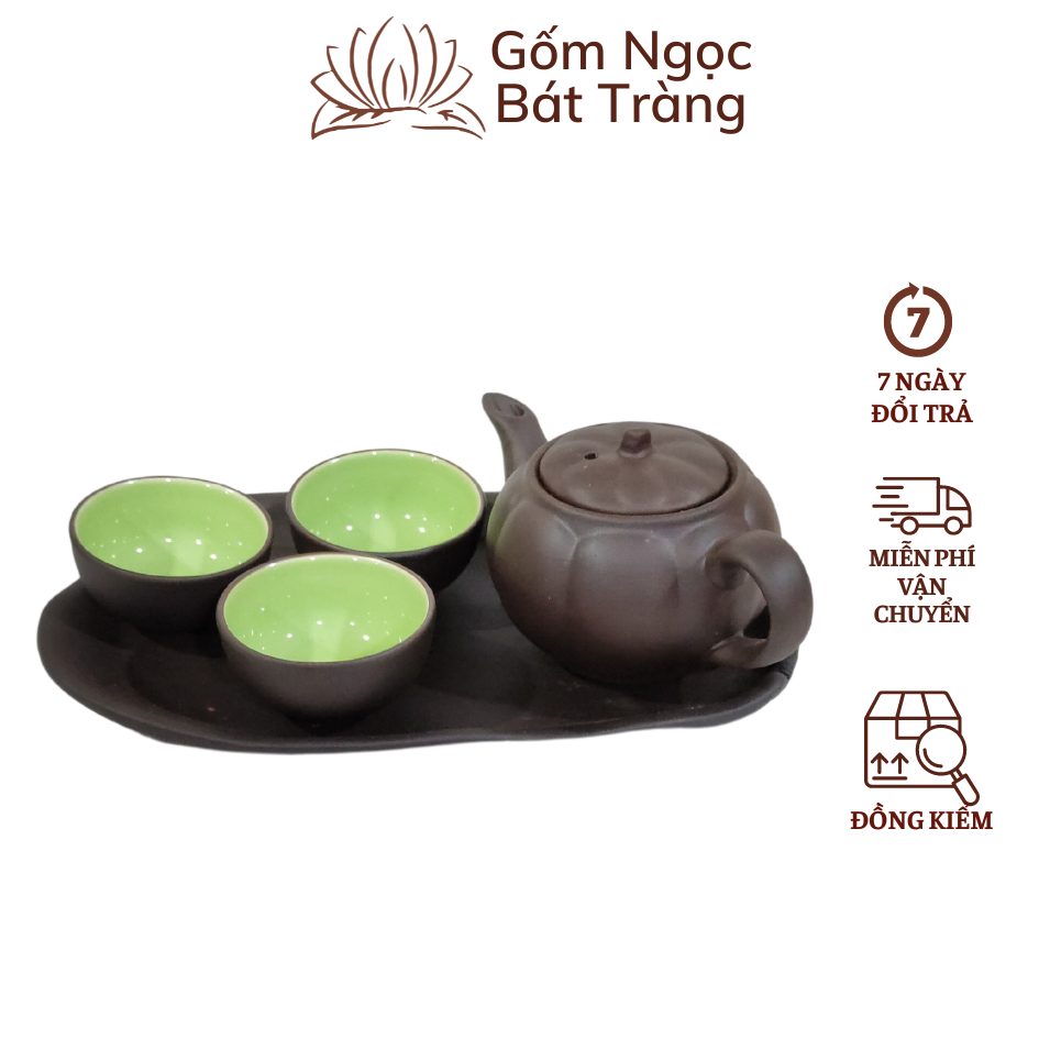 Bộ ấm chén uống trà gốm tử sa bộ ấm trà dáng bí gốm sứ bát tràng dung tích 120ml tam ẩm, nhị ẩm, độc ẩm gốm ngọc