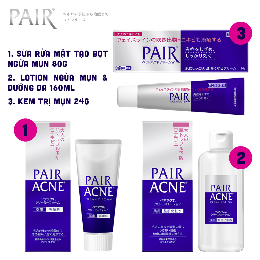 Bộ chăm sóc da ngừa mụn Pair Acne Nhật Bản