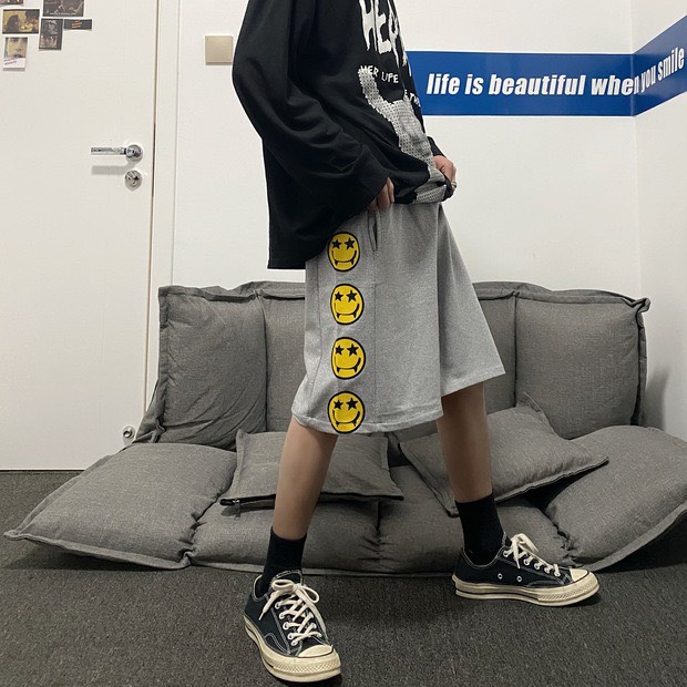 [BÁN LẺ GIÁ SỈ] Quần sọt nỉ in hình mặt cười dễ thương from dưới 70kg mặc đẹp M66