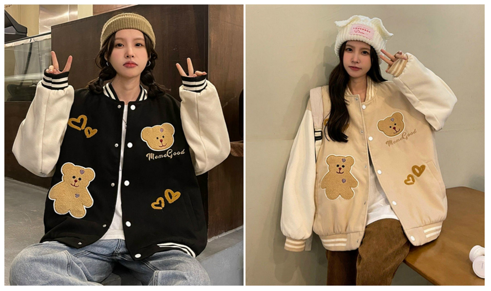 Áo khoác bomber nữ chất nỉ logo gấu siêu cute siêu hot hit