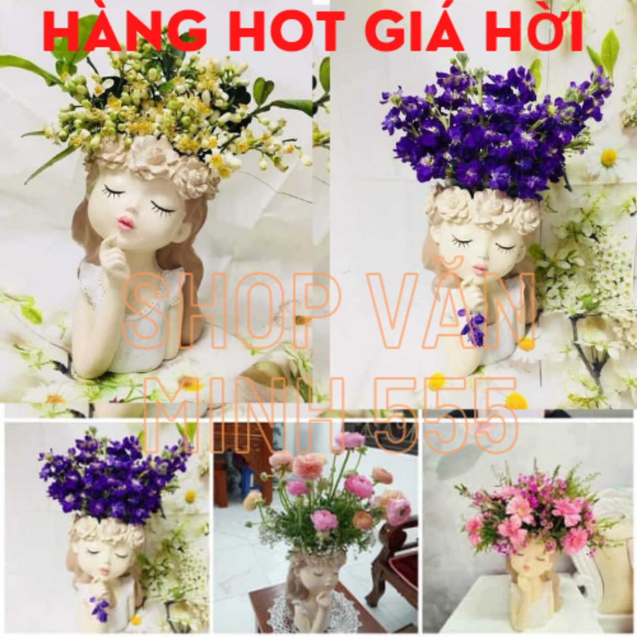 (MẪU MỚI, GIÁ HỜI) Bình Bông, Lọ Cắm Hoa hình Cô Gái Mộng Mơ, Tượng Hoa Cô Gái Trang Trí