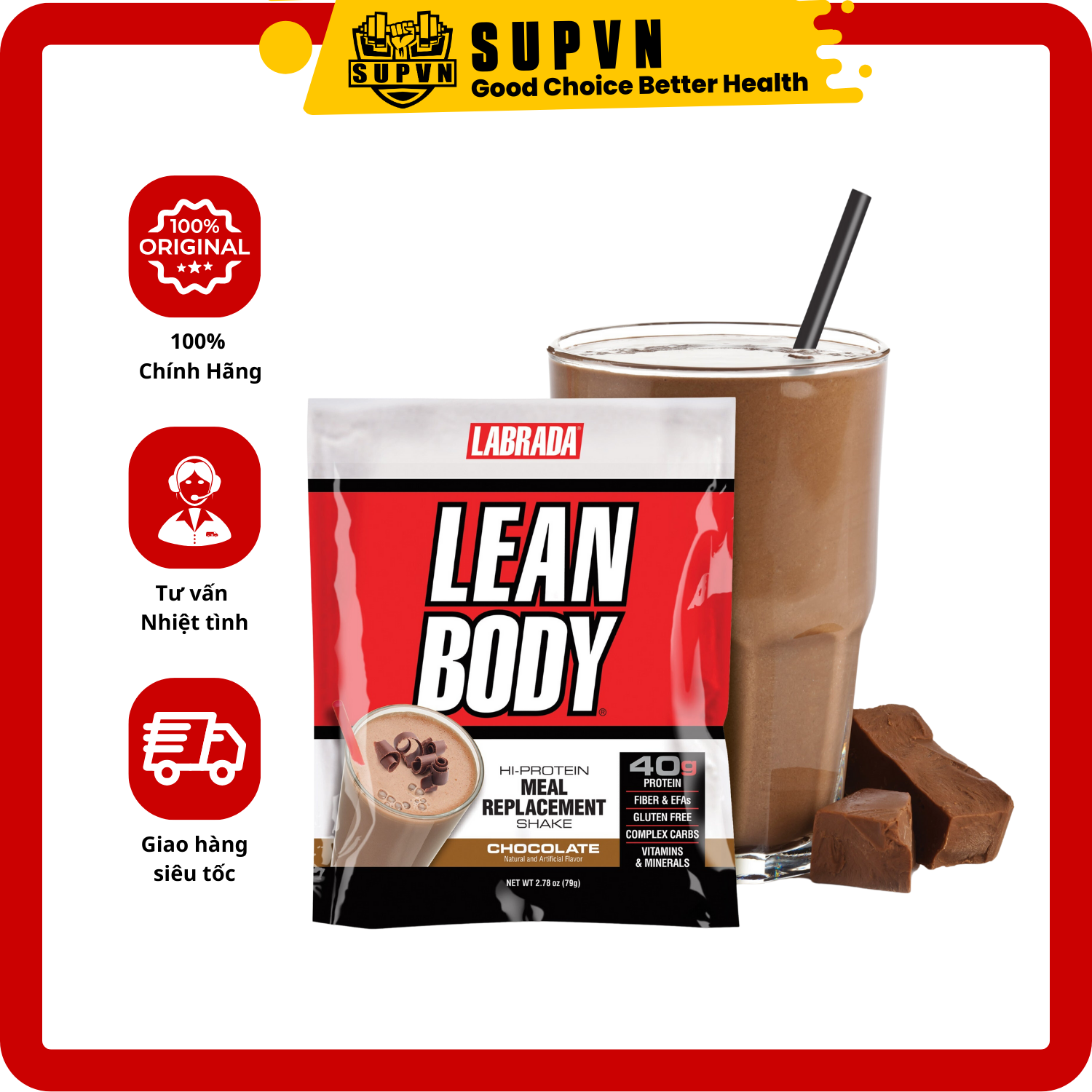 Lean Body Labrada - Sữa cung cấp dinh dưỡng thay thế bữa ăn, hỗ trợ phục hồi và nuôi dưỡng cơ Leanbody gói