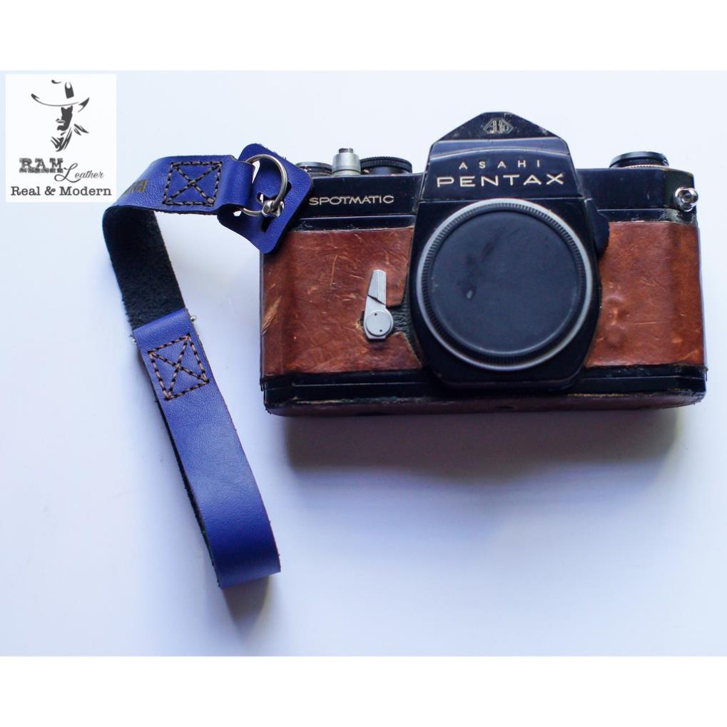 Dây đeo máy ảnh Siêu bền Canon / Nikon / Sony / Fujifilm RAM Leather Da Thật Handstrap Màu Xanh Dương