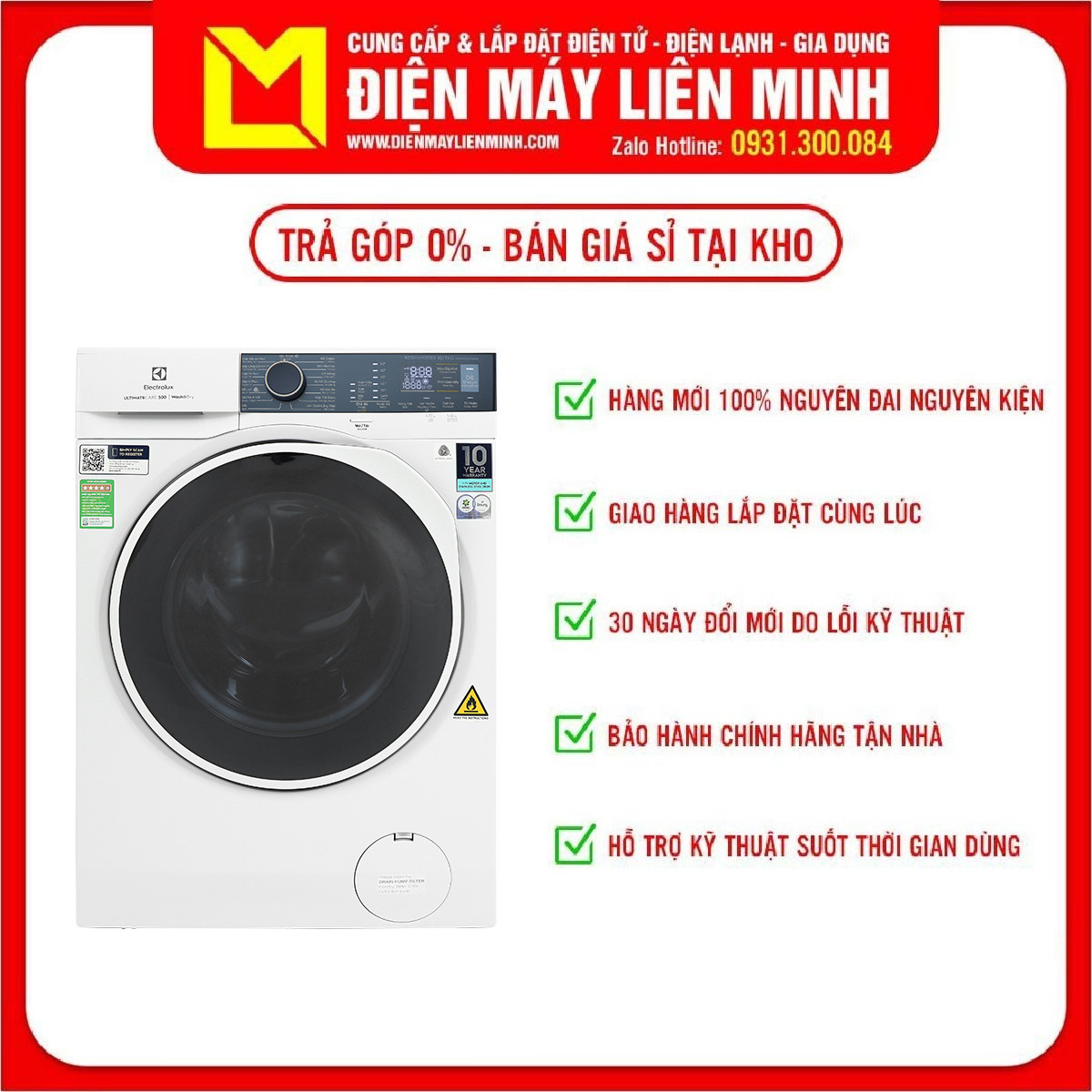 Máy giặt sấy Electrolux EWW1024P5WB 10/7 kg Inverter Thêm quần áo khi đang giặt, Giặt hơi nước HygienicCare diệt khuẩn - giao hàng miễn phí HCM