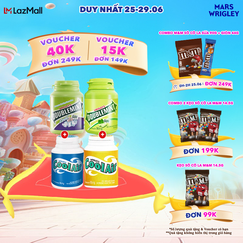 Combo 4 Sing-gum tinh táo tập trung tinh thân Cool Air & Doublemint