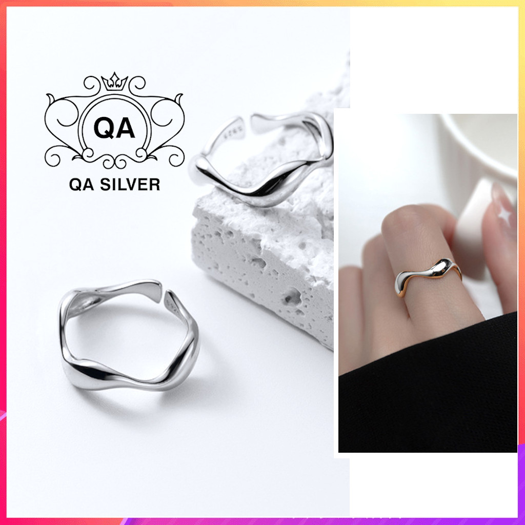 Nhẫn bạc 925 xoắn sóng trơn nam nữ s925 wave qa silver ring ri230303