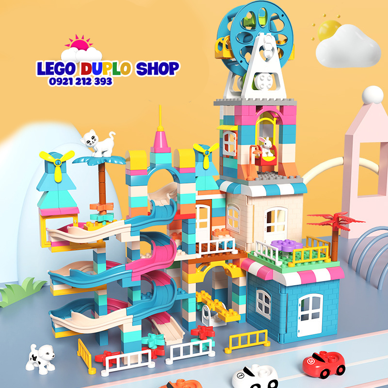 🌈 bộ xếp hình lego duplo lâu đài xe hơi 328 chi tiết - lego hạt to kèm tám đế