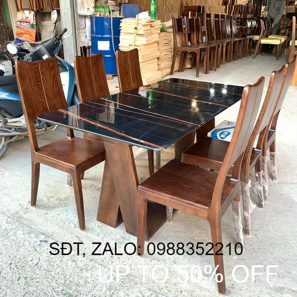 Bộ bàn ăn gỗ sồi xám hàng tết 2026
