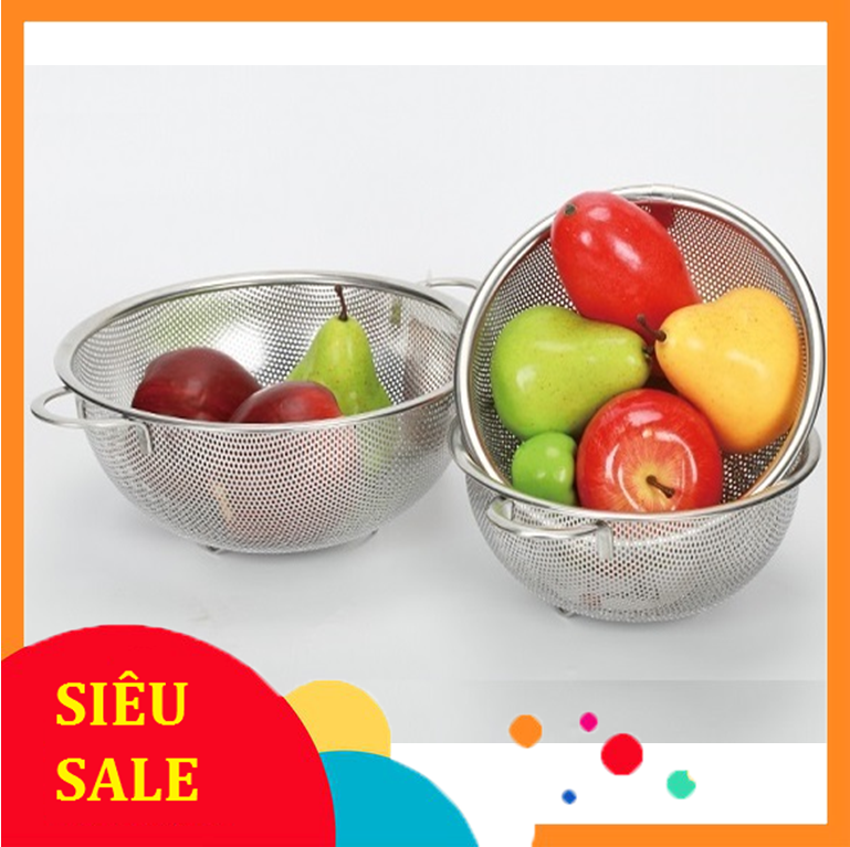 Rổ inox dày lỗ nhỏ kích thước 28cm