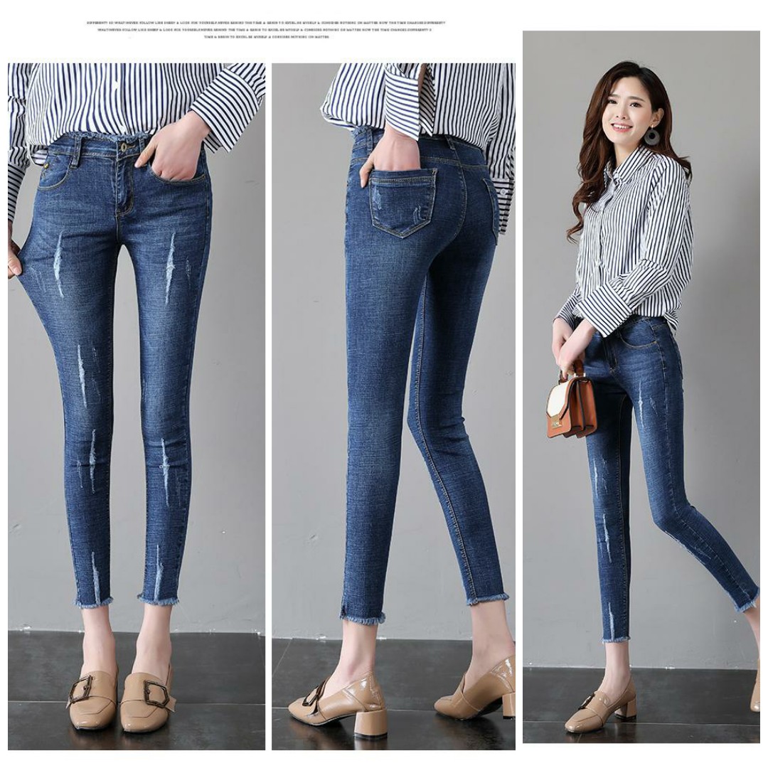 [HCM]Quần Jean Nữ Quần Bò Nữ 9 Tấc Xươc Rách Co Giãn  Lưng Cao Nhiều Màu