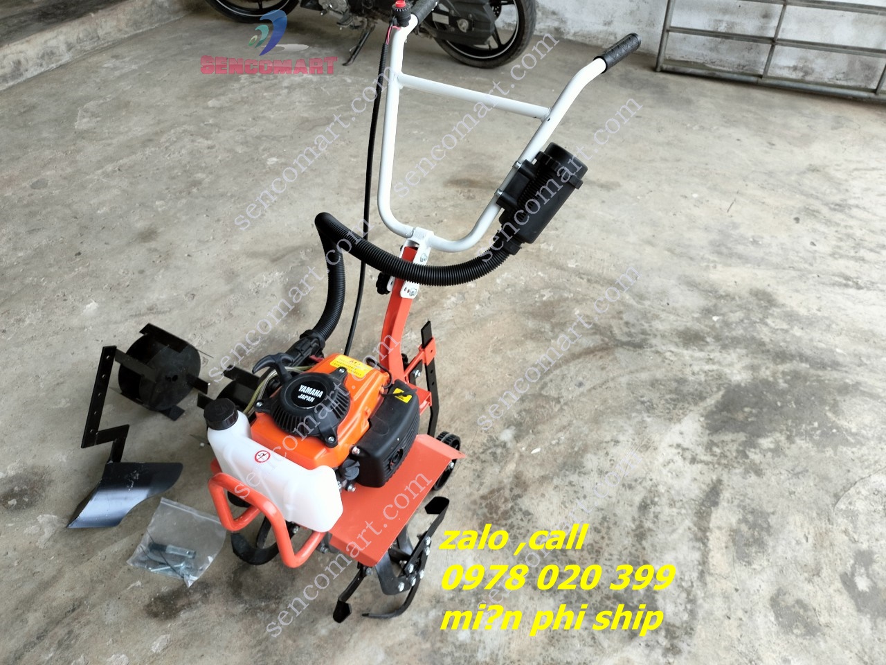 Máy xới đất làm vườn , máy có rạch rãnh . động cơ 4thì