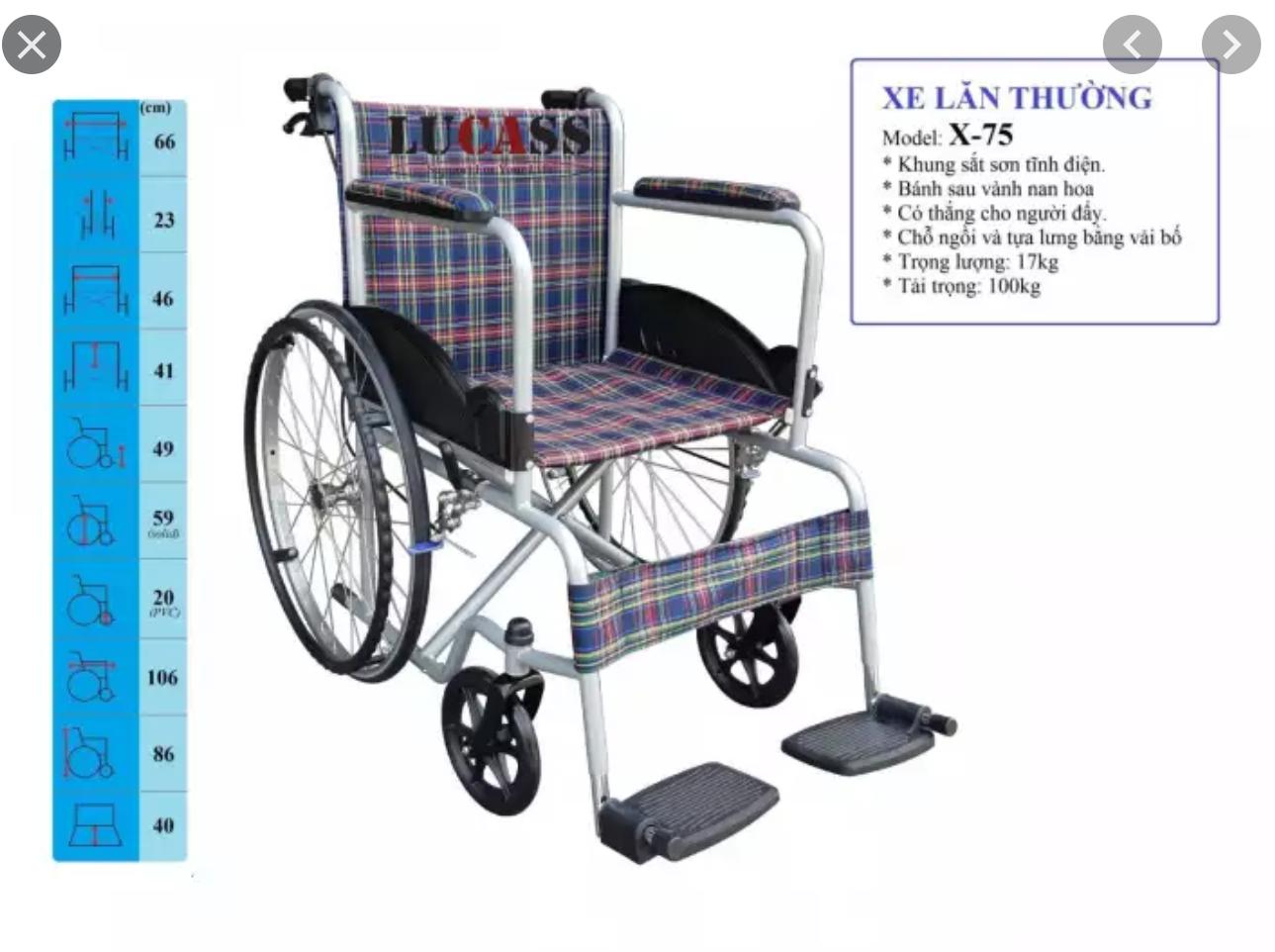 [Hàng nhập Lucass] Xe lăn cao cấp Lucass X75 có hai bộ phanh/thắng - phanh tay người đẩy và phanh hãm cho người ngồi, hàng nhập, vật liệu tốt, rất chắc chắn