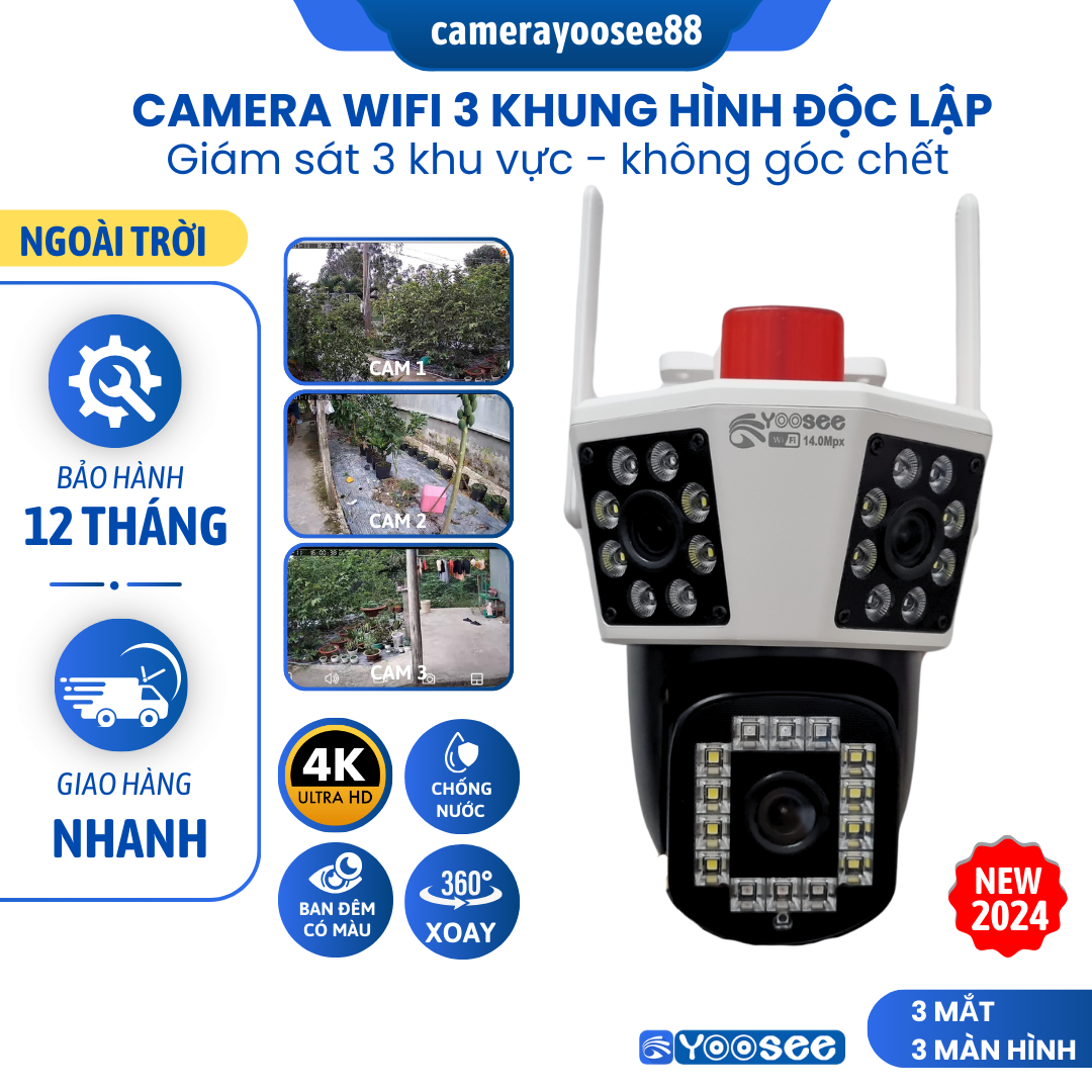 Camera WIFI App YOOSEE T Camera Ngoài Trời, Hỗ Trợ Tia Hồng Ngoại Xem Ban Đêm Có Màu, Độ Phân Giải 14MPX, Tiếng Báo Động Cực Lớn, Chống Nước Chống Bụi
