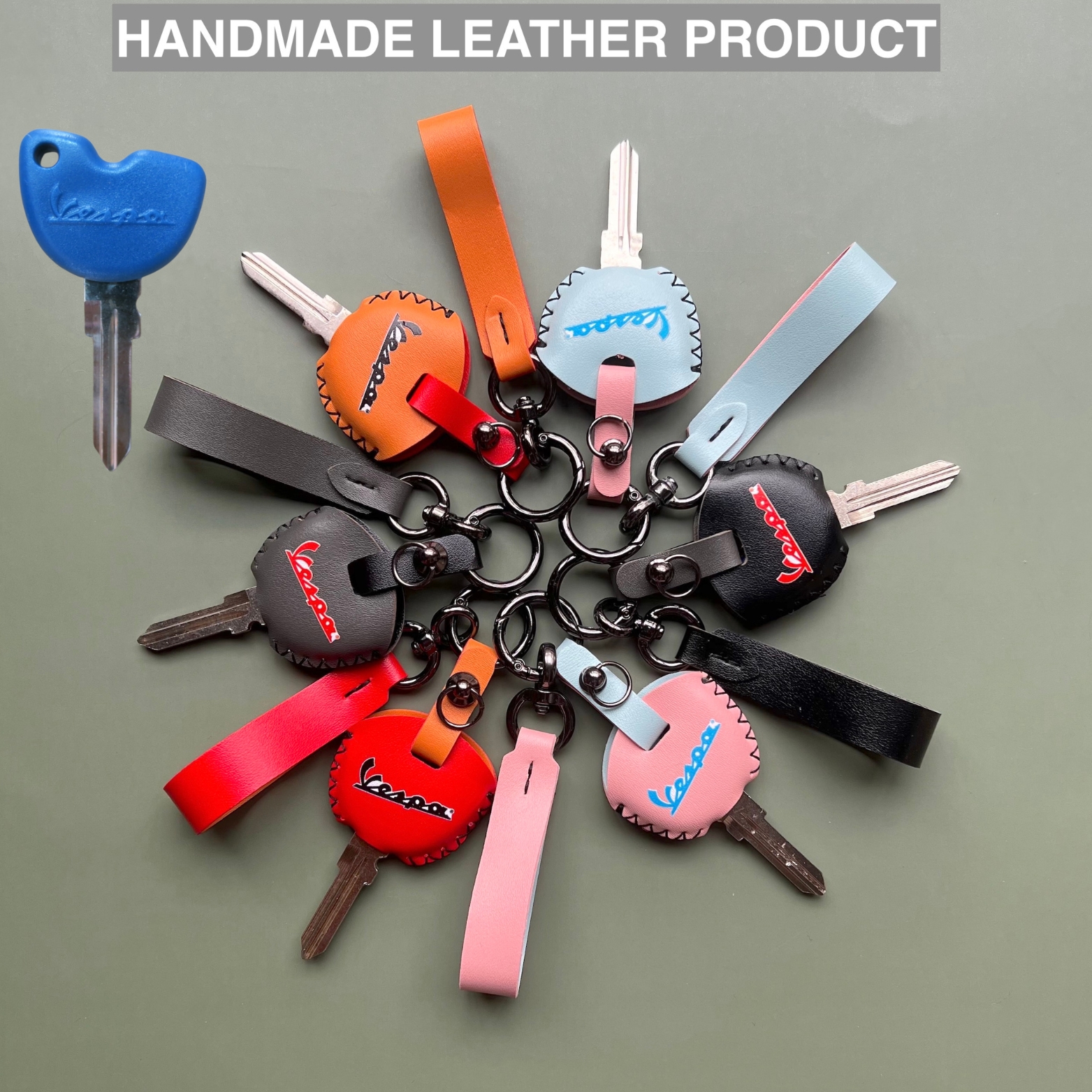 Bọc chìa khóa Piaggio Vespa Primavera Sprint Lx S Lxv Liberty Zip Fly handmade móc tròn đen VEM