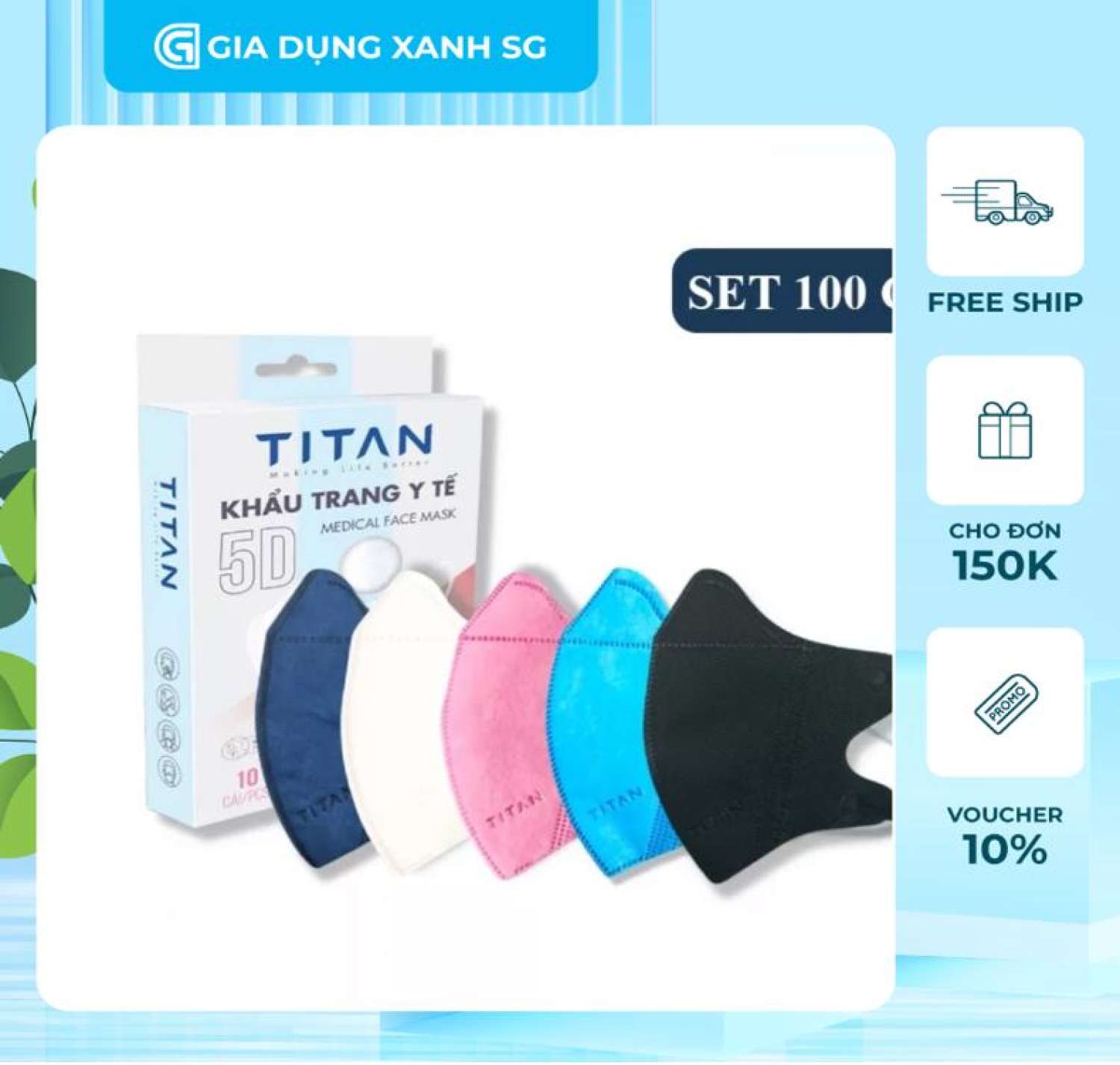 Set 100 Chiếc Khẩu Trang 5D Mask Titan - Khẩu Trang Y Tế 3 Lớp Hot Trend 2023, khẩu trang chống nắng, khẩu trang, khẩu trang chống tia uv, khẩu trang vải , khẩu trang vải chống nắng