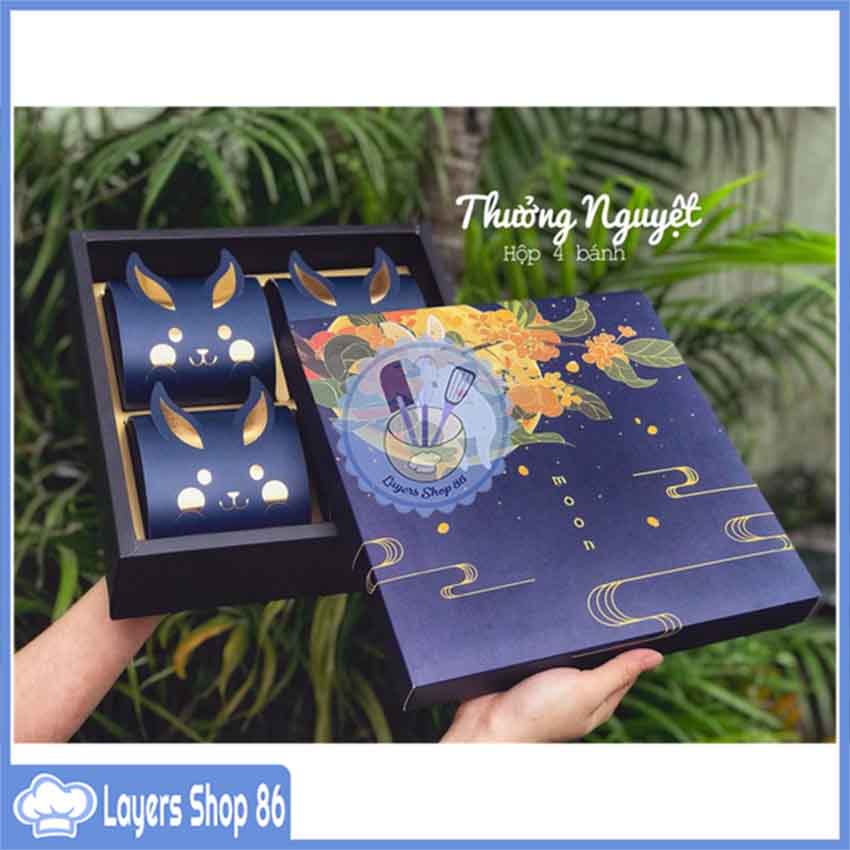 Bộ túi hộp giấy đựng 4 bánh trung thu 125-200g Thưởng Nguyệt, 4 hộp đựng bánh trung thu tặng kèm hộp to và túi xách cao cấp, mẫu mới hot năm 2020, Túi đựng bánh trung thu cao cấp, Layersshop86 Hộp đựng bánh trung thu sang trọng
