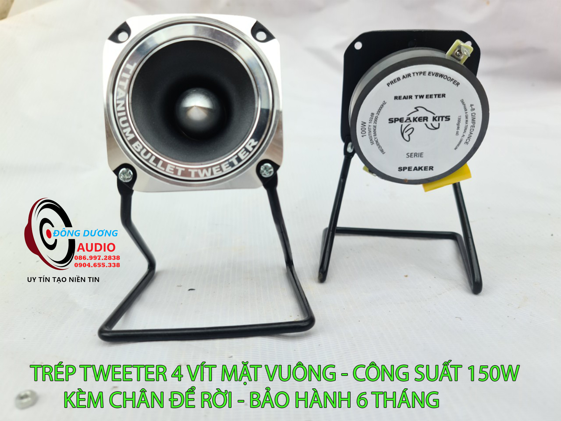BỘ 2 CỦ LOA TĂNG TREBLE ĐỂ RỜI  TITAN VUÔNG KÈM CHÂN VÀ TỤ 3.3MF - BẢO HÀNH 6 THÁNG