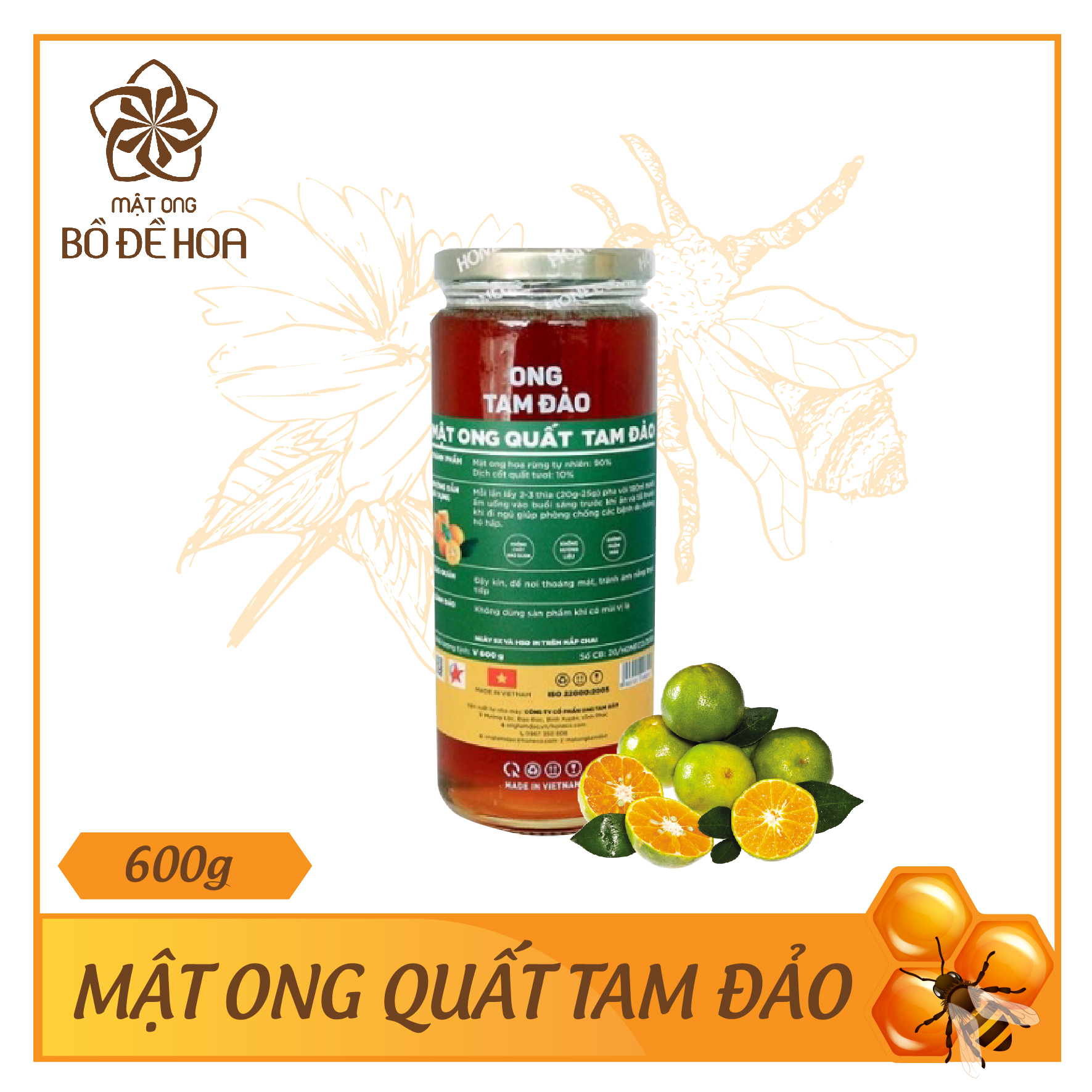Mật ong quất tam đảo - 100% chất lượng cao - lọ 600 gram