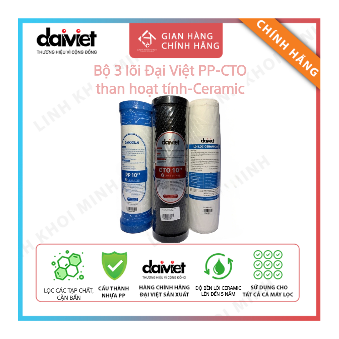 Combo lõi lọc nước đại việt 1-2-3 pp 5mcr - cto than hoạt tính gáo dừa - ceramic, sử dụng cho các dòng máy lọc ro