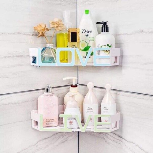 Kệ góc nhà tắm cách tân chữ LOVE để dầu gội, sữa tắm, sữa rửa mặt,... sử dụng miếng dán cường lực siêu chắc, Ke goc nha tam cach tan chu Love de dau goi, sua tam, sua rua mat,... su dung mieng dan cuong luc sieu chac,