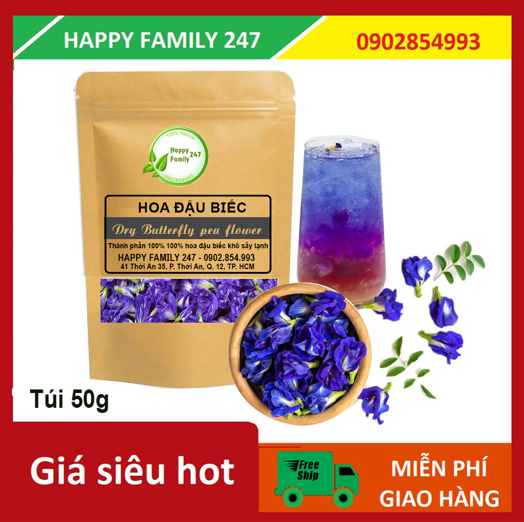 Túi 100g Trà hoa đậu biếc khô sấy lạnh - Trà thảo mộc - trà hoa đậu biếc - Nguyên liệu tạo màu từ rau củ quả - màu tự nhiên - màu xanh