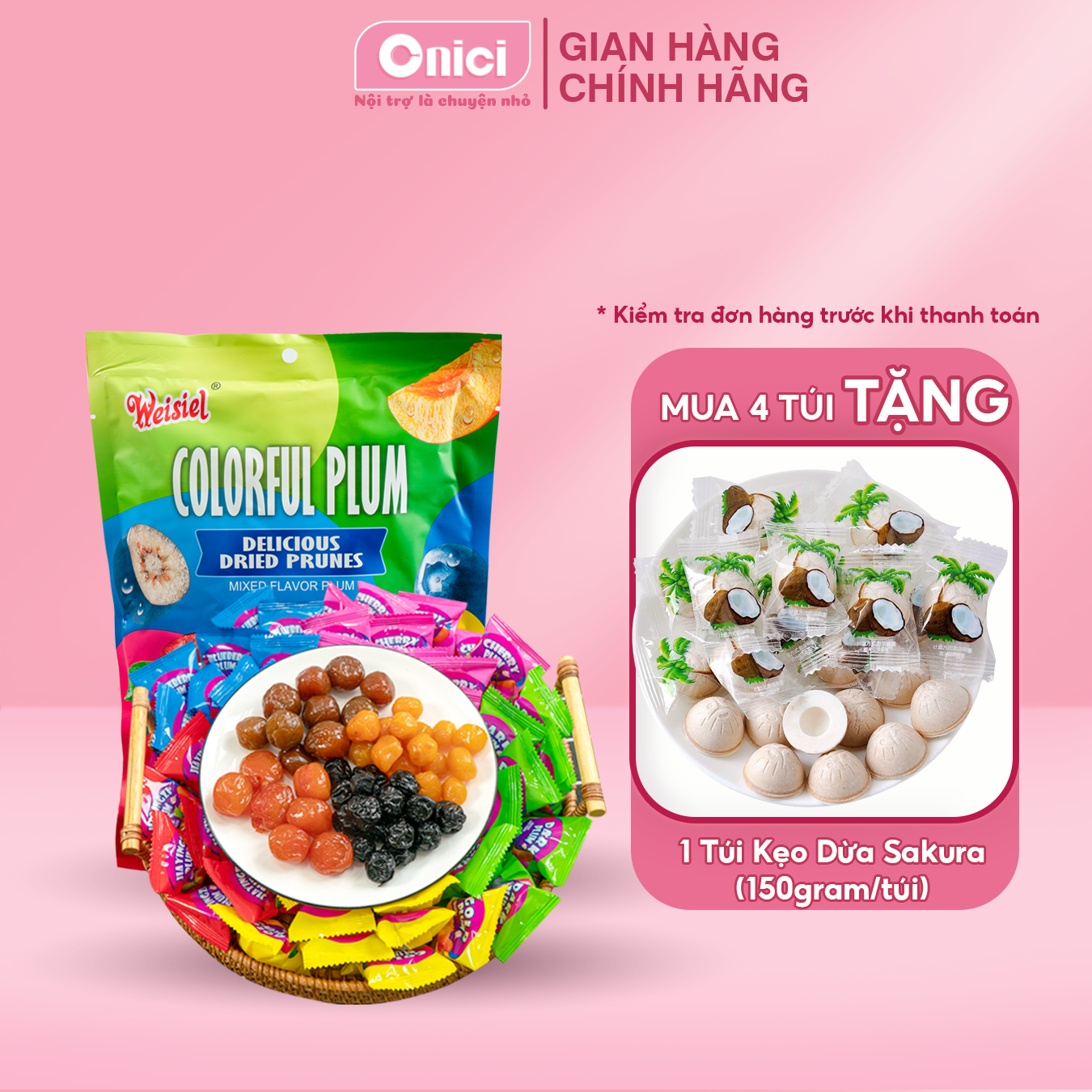 Ô mai mix vị colorful plum siêu ngon bếp của mẹ onici 408gr/túi