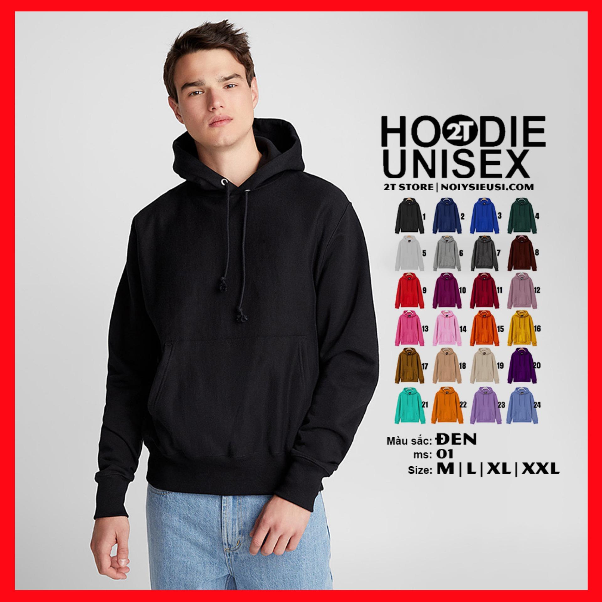 [4.4 HOÀN TIỀN 15%][HCM]ÁO KHOÁC NỈ HOODIE TRƠN NÓN 2 LỚP DÀY DẶN UNISEX 2T STORE - ĐEN