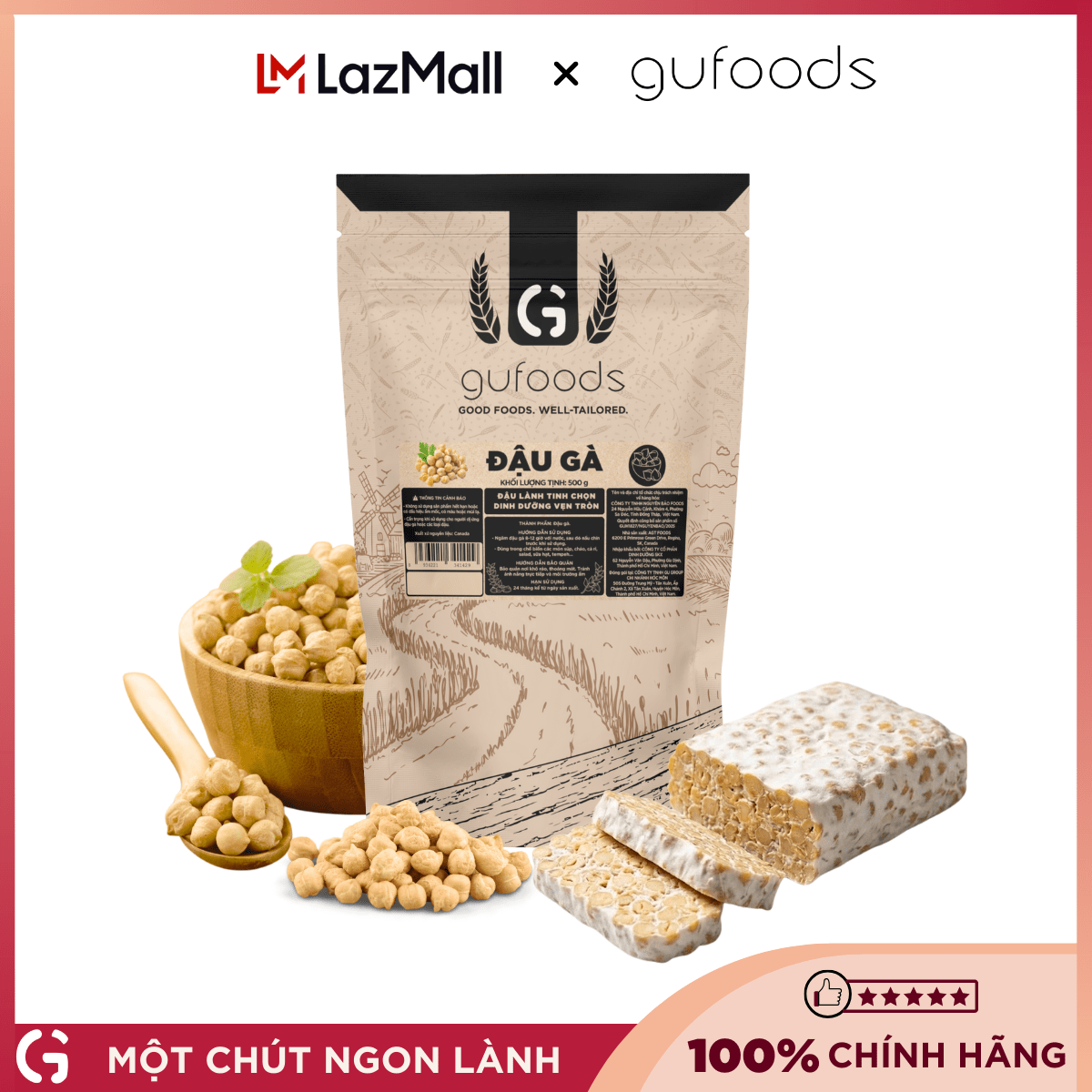 Đậu gà GUfoods - Giàu protein thực vật, Đa công dụng, Nguyên liệu làm tempeh, Lành mạnh, Eat clean, Healthy, Tập gym