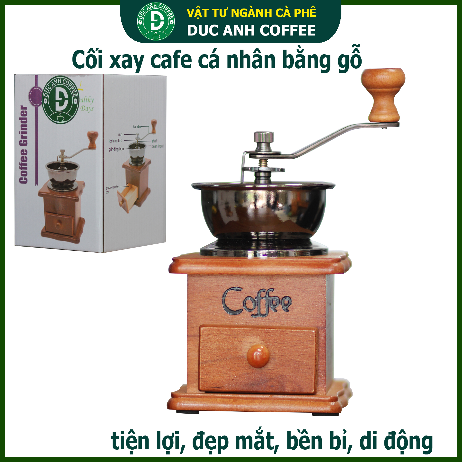 Cối xay cafetiêu - thiết kế Gỗ sang trọng - DUC ANH COFFEE