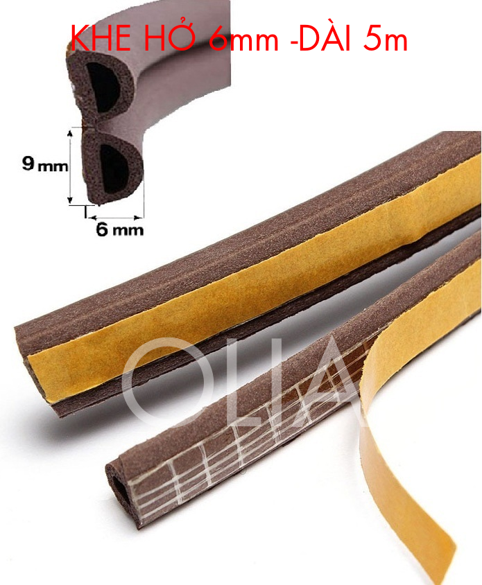 5 mét - Khe hở 9x6mm-Ron Cao Su Dán Khe Hở Cửa ngăn Bụi, Muỗi Giảm Âm-NÂU-OLIA-Gioăng dán cửa cao su