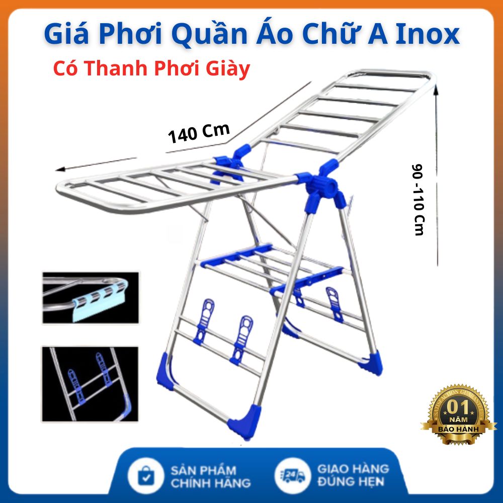 Giá phơi quần áo inox ngoài trời gập gọn dạng chữ A cao cấp , kệ phơi quần áo ban công thông minh kèm kệ phơi giày