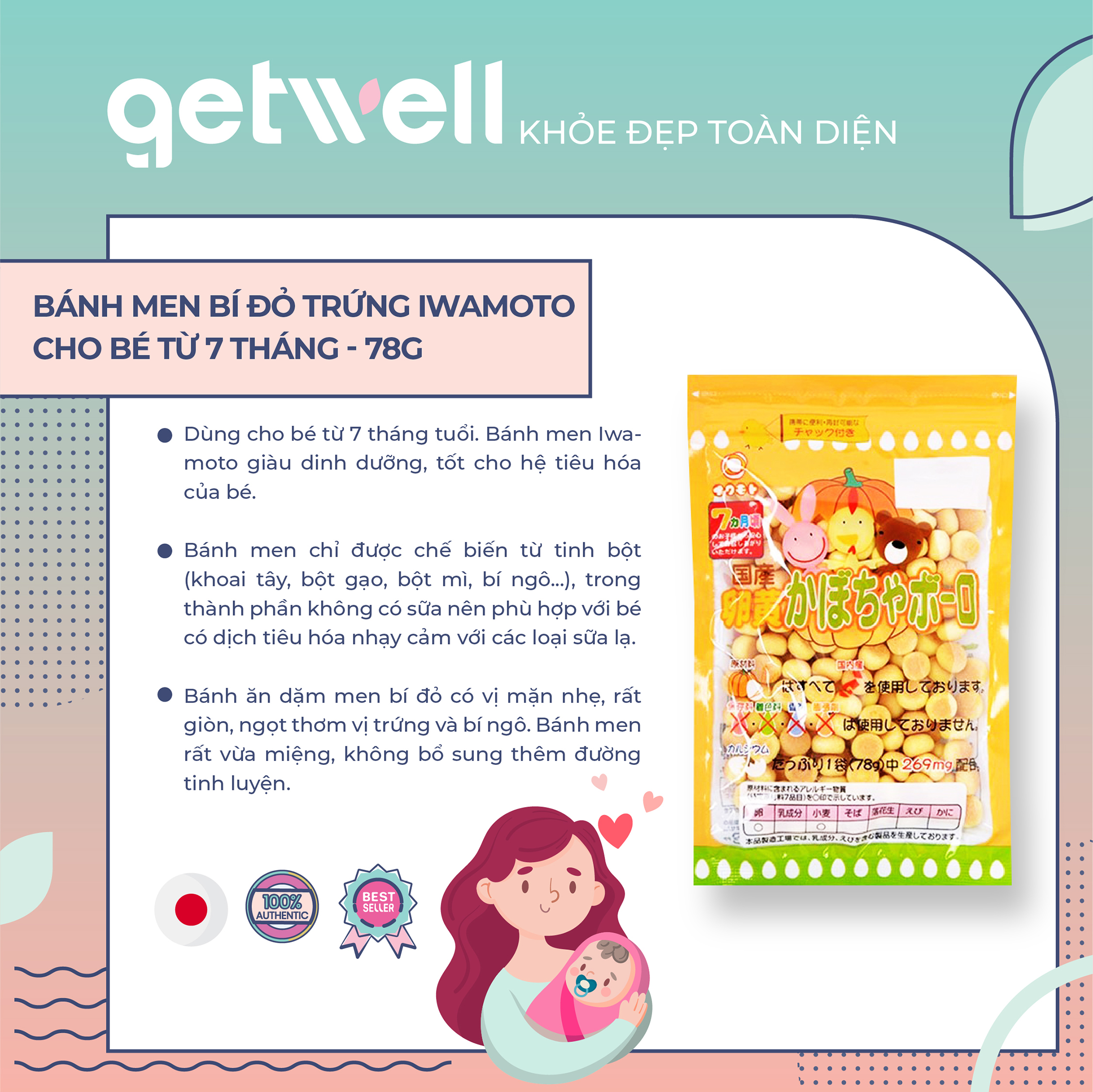 [HCM]Bánh men bí đỏ Iwamoto bé 7m