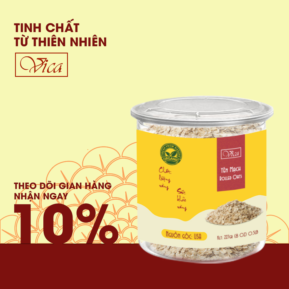Bộ 5 Hộp Yến mạch Mỹ cán dẹt VICA 227g (0.5LB) loại cao cấp. Yến mạch USA cán dẹt cao cấp dùng để nấu cháo dinh dưỡng, ngũ cốc (Ngăn ngừa Ung thư, Bổ sung dưỡng chất cho bé). ĐÂY LÀ HÀNG MỸ, KHÔNG PHẢI HÀNG TQ RẺ TIỀN