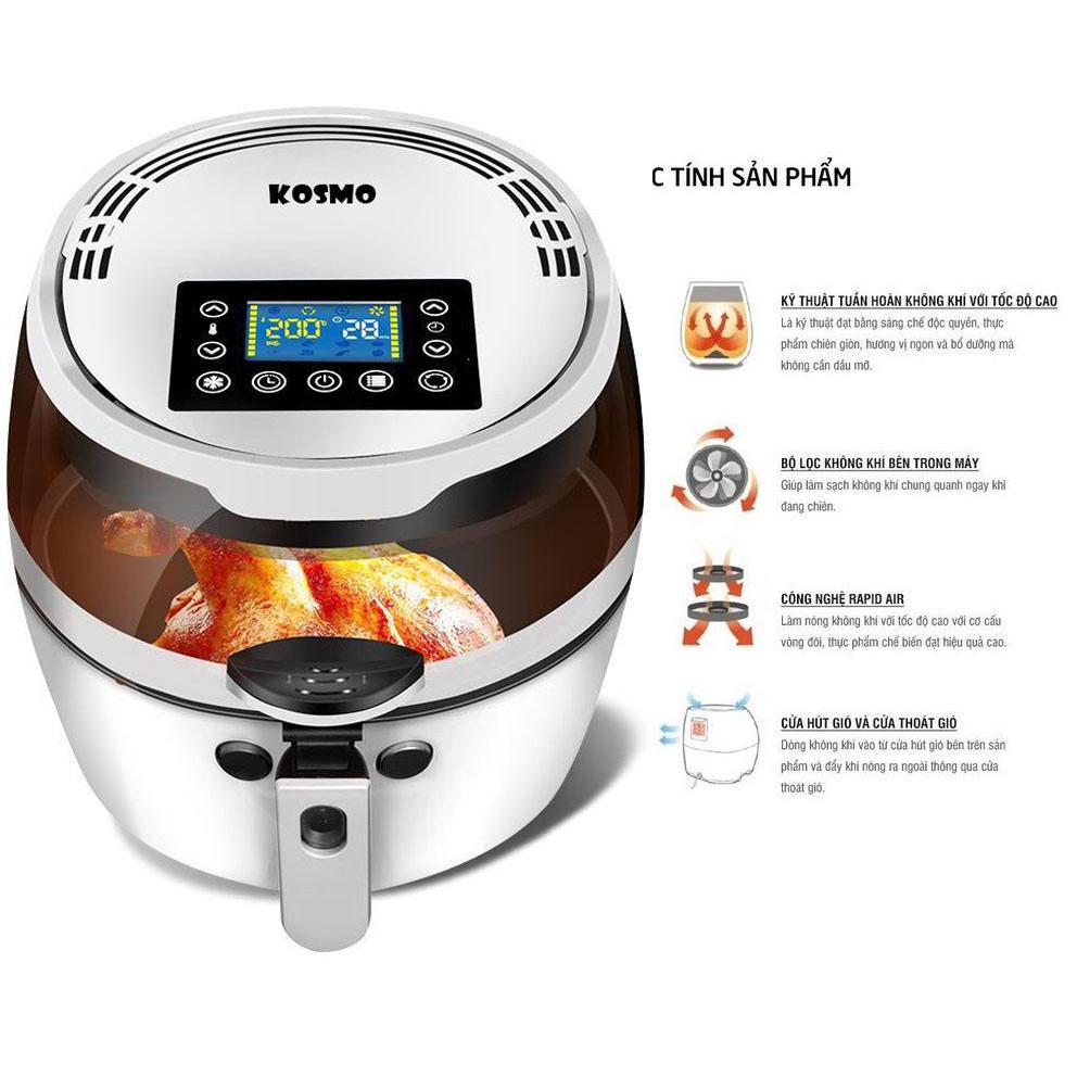 Nồi chiên không dầu kosmo km-866 dung tích 8l, có chế độ đảo thức ăn,- bh chính hãng 1 năm