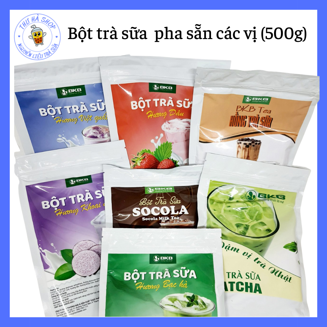 trà sữa/Bột trà sữa pha sẵn BKB các vị matcha,bạc hà,dâu,khoai môn,socola,hồng trà sữa,việt quất,dưa lưới,xoài, ô long nhài 500g