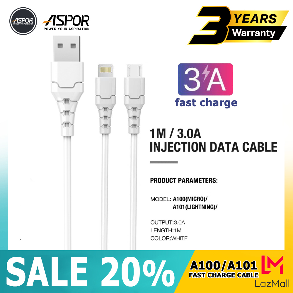 ASPOR A101 - BẢO HÀNH 12 THÁNG 1 ĐỔI 1- Dây cáp sạc iphone Apples - Cáp sạc nhanh iphone 3A - Dây sạc lightning dẻo dai chống rối chống gãy gập cho thiết bị táo - Cáp sạc nhanh đầu ra cổng Lightning 5V - 3A. ( Màu trắng)