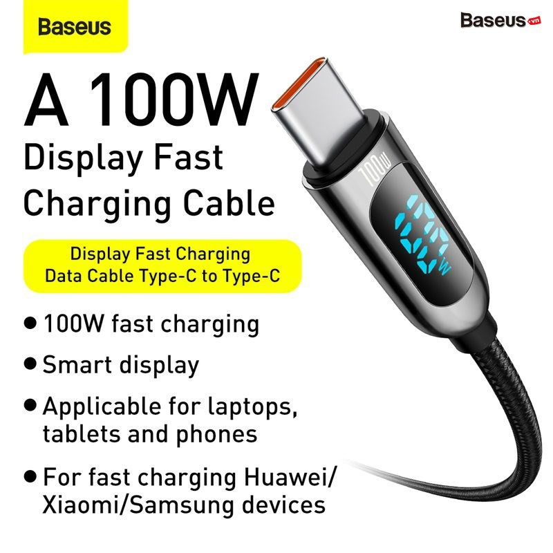 Cáp sạc nhanh C to C 100W Baseus Display Fast Charging Data Cable