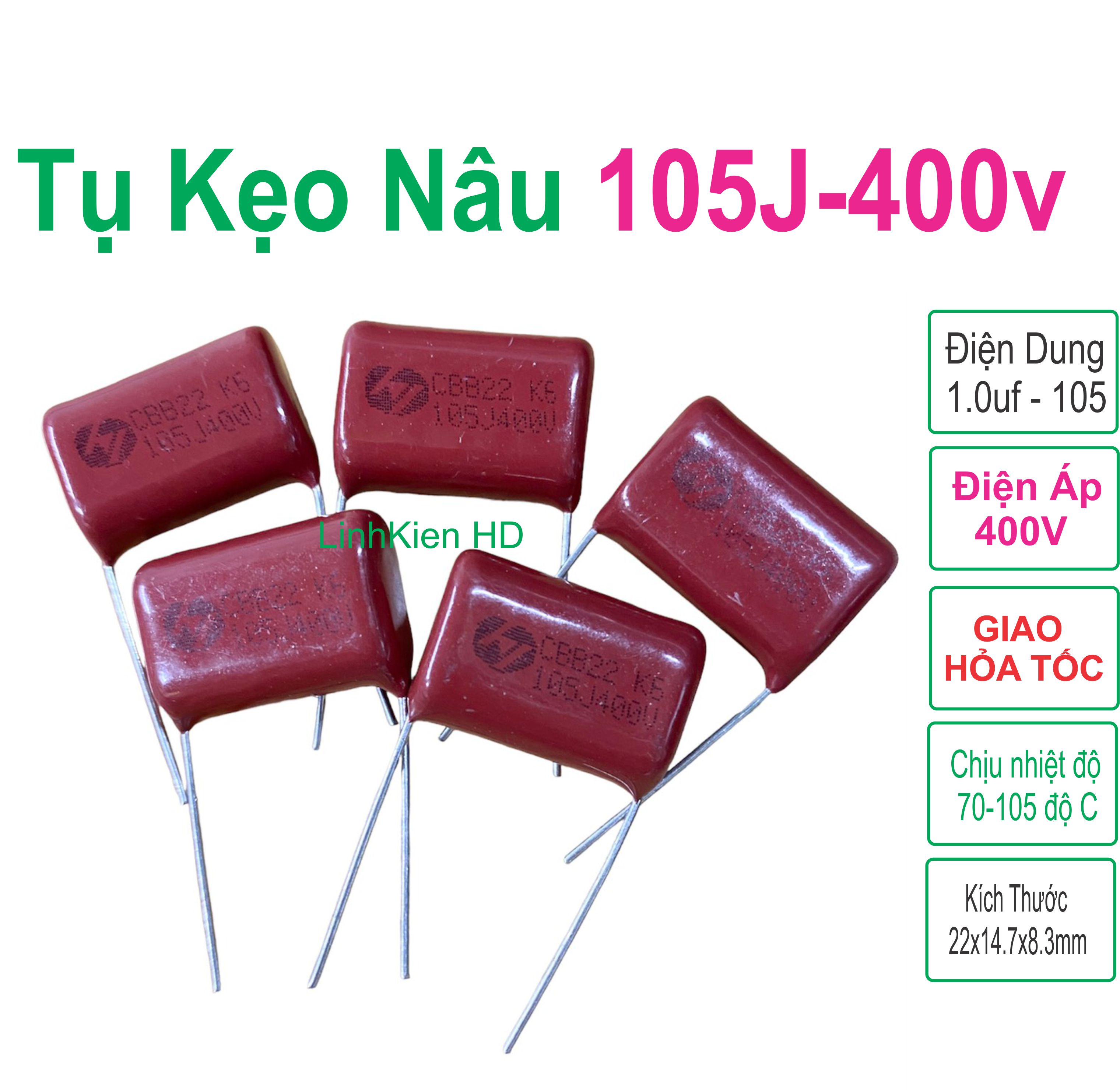 Combo 5 tụ kẹo nâu đỏ cbb22 105j 400v linhkien hd